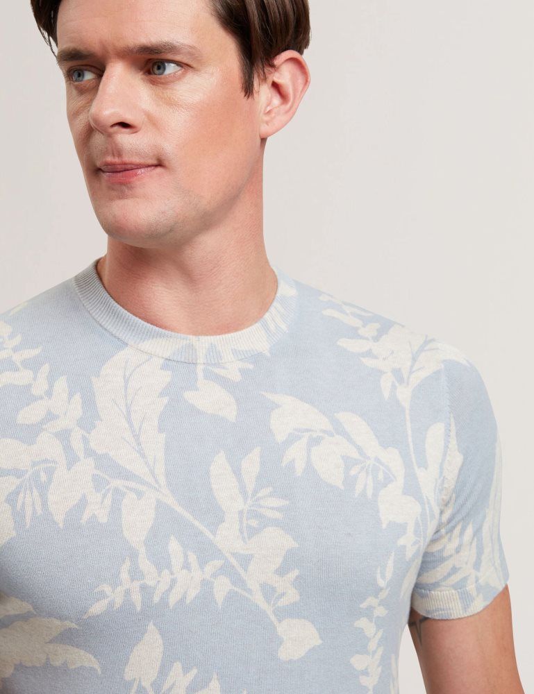 Ted Baker Dennio - Short Sleeve Printed Floral T-shirt Bleu | 894157-BXN