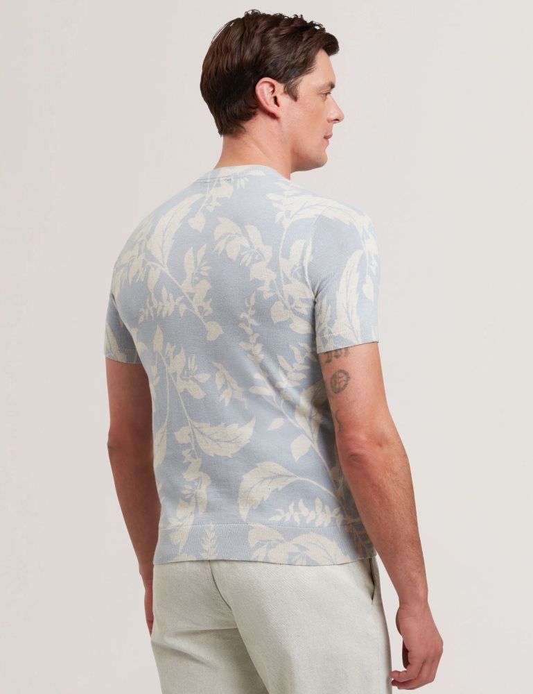 Ted Baker Dennio - Short Sleeve Printed Floral T-shirt Bleu | 894157-BXN