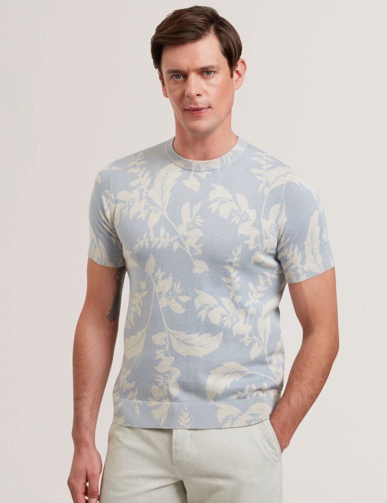 Ted Baker Dennio - Short Sleeve Printed Floral T-shirt Bleu | 894157-BXN