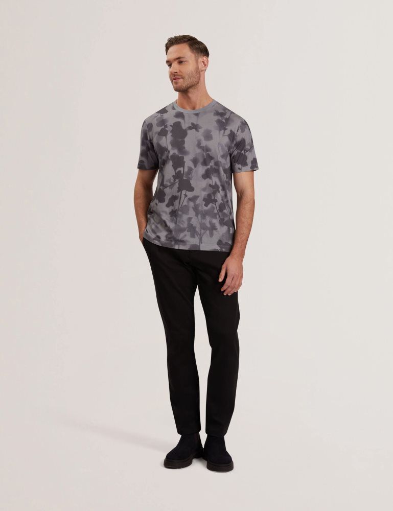 Ted Baker Denniss - Monochrome Floral Print Cotton T-shirt Grise | 726359-GQX