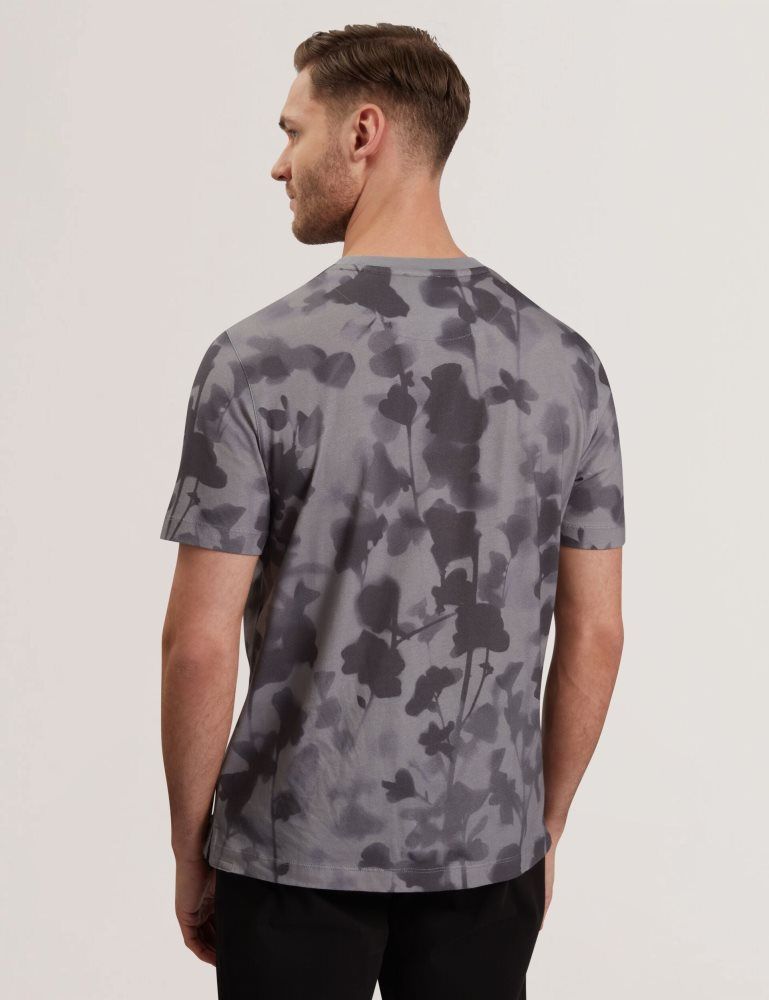 Ted Baker Denniss - Monochrome Floral Print Cotton T-shirt Grise | 726359-GQX