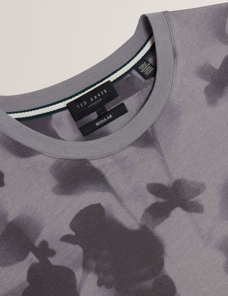 Ted Baker Denniss - Monochrome Floral Print Cotton T-shirt Grise | 726359-GQX