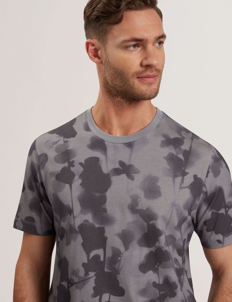 Ted Baker Denniss - Monochrome Floral Print Cotton T-shirt Grise | 726359-GQX