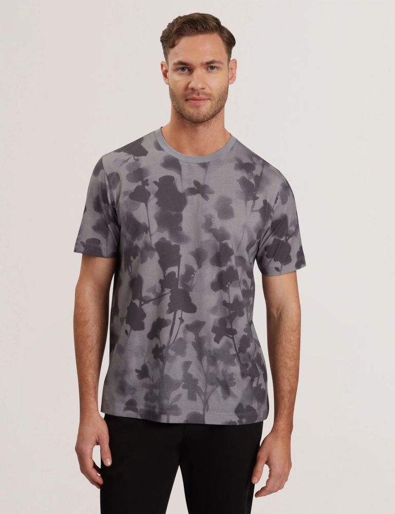 Ted Baker Denniss - Monochrome Floral Print Cotton T-shirt Grise | 726359-GQX
