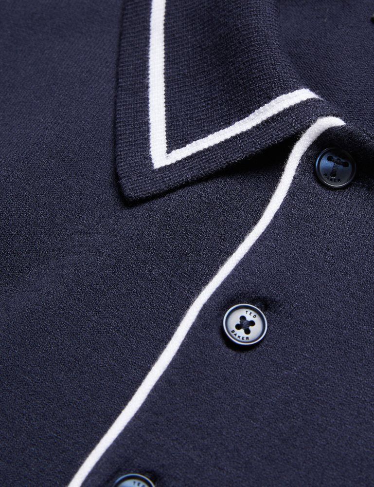 Ted Baker Dunow - Pointelle Detail Striped Trim Polo Shirt Bleu Marine | 624073-HKL