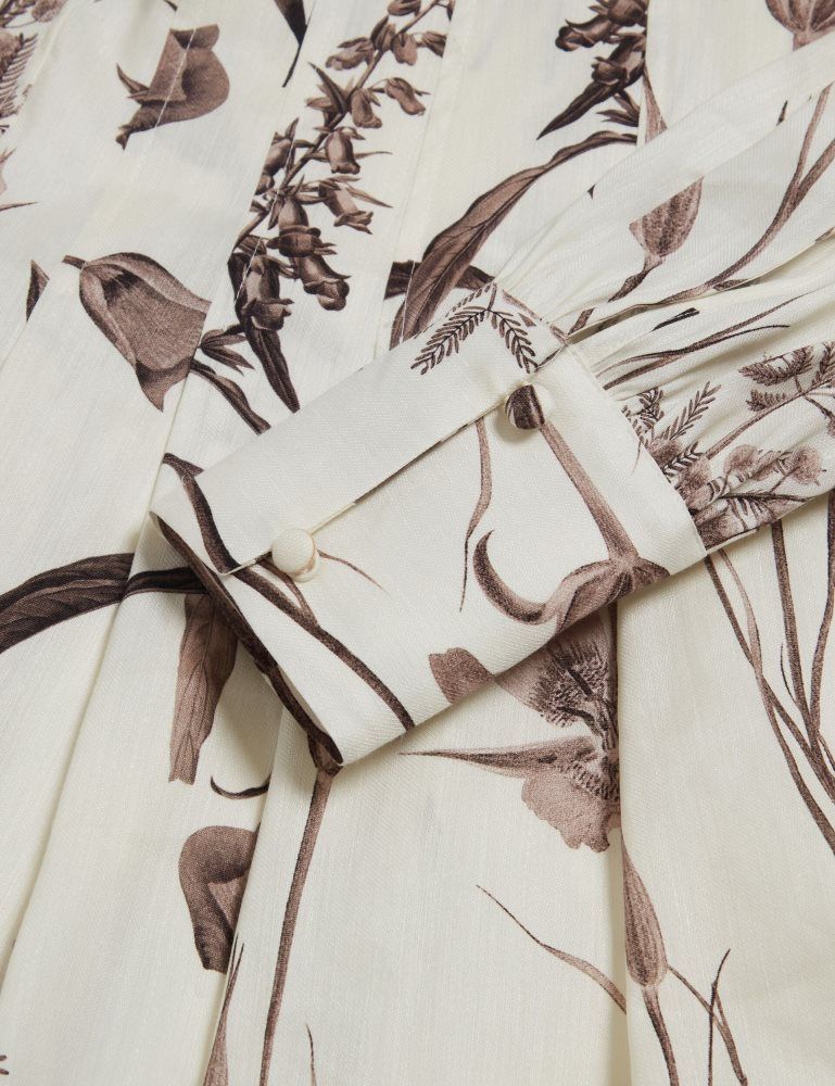Ted Baker Elodiza - Sepia Print Linen Silk Mini Shirt Dress Blanche | 310692-TZI