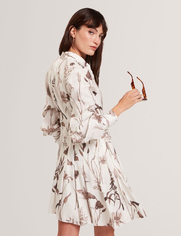 Ted Baker Elodiza - Sepia Print Linen Silk Mini Shirt Dress Blanche | 310692-TZI