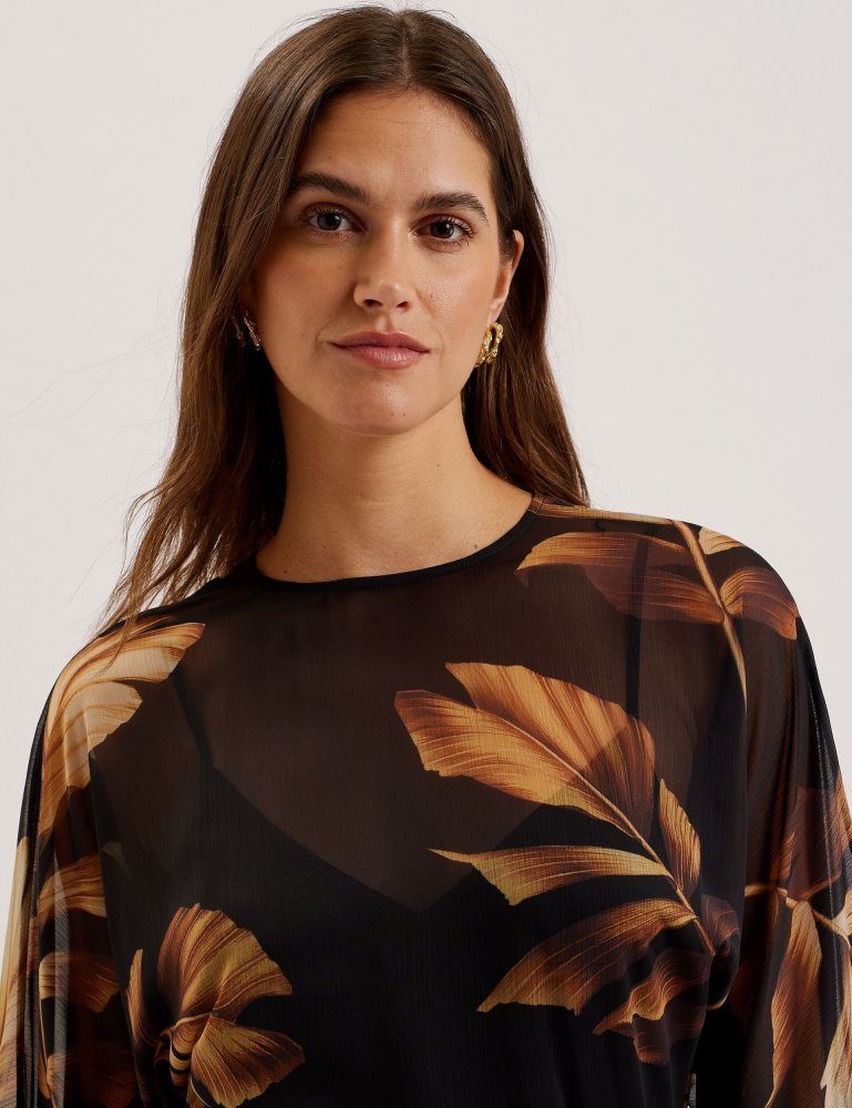 Ted Baker Elster - Printed Chiffon Mini Dress With Tie Waist Noir | 762519-WAN