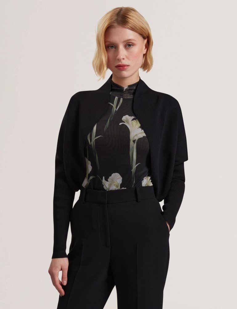 Ted Baker Erhan - Ribbed Knit Cropped Bolero Cardigan Noir | 093586-WEX