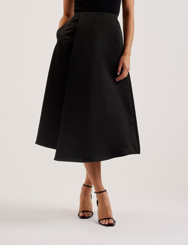 Ted Baker Erva - Asymmetric Satin Wrap Midi Skirt Noir | 642781-SOG