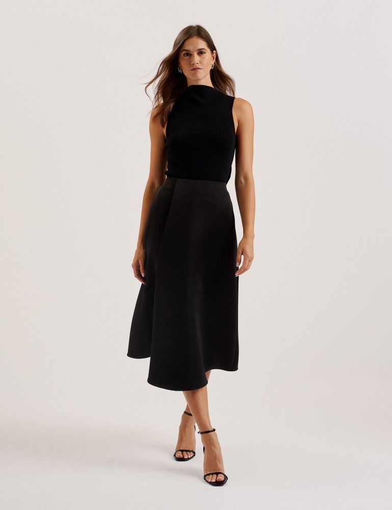Ted Baker Erva - Asymmetric Satin Wrap Midi Skirt Noir | 642781-SOG