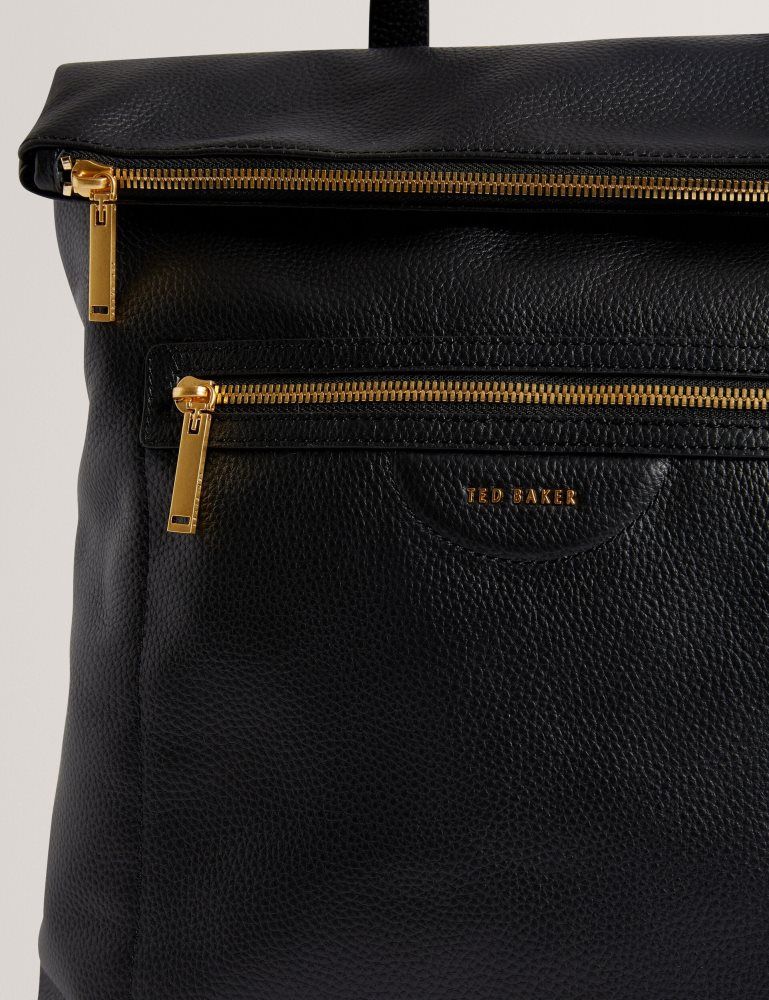 Ted Baker Essaya - Leather Webbing Strap Fold Over Backpack Noir | 271685-WDH