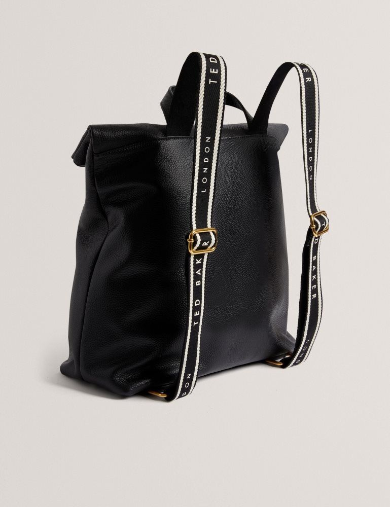Ted Baker Essaya - Leather Webbing Strap Fold Over Backpack Noir | 271685-WDH