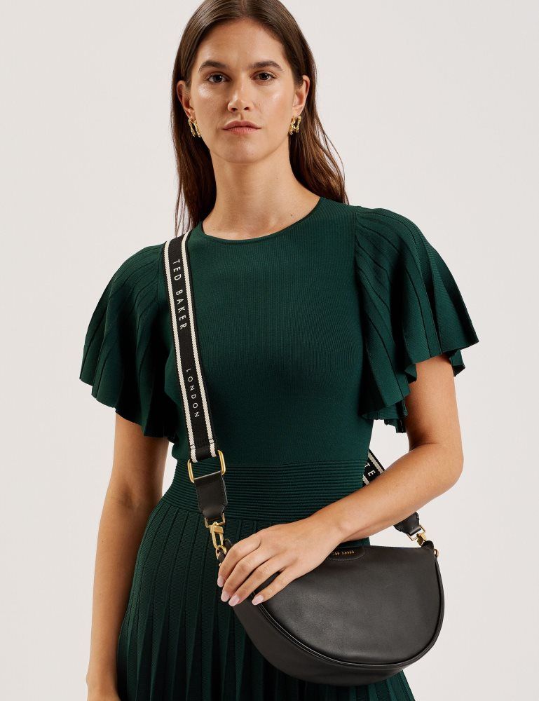 Ted Baker Essina - Webbing Half Moon Leather Crossbody Bag Noir | 086931-VSY