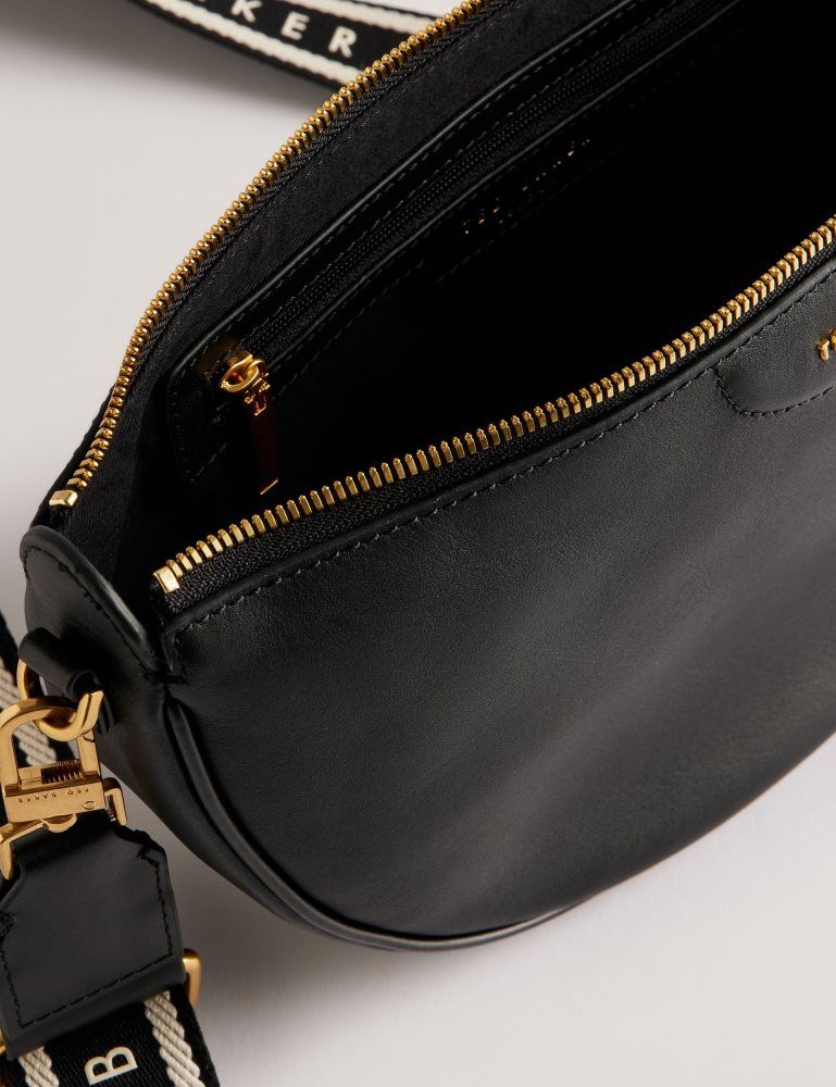 Ted Baker Essina - Webbing Half Moon Leather Crossbody Bag Noir | 086931-VSY