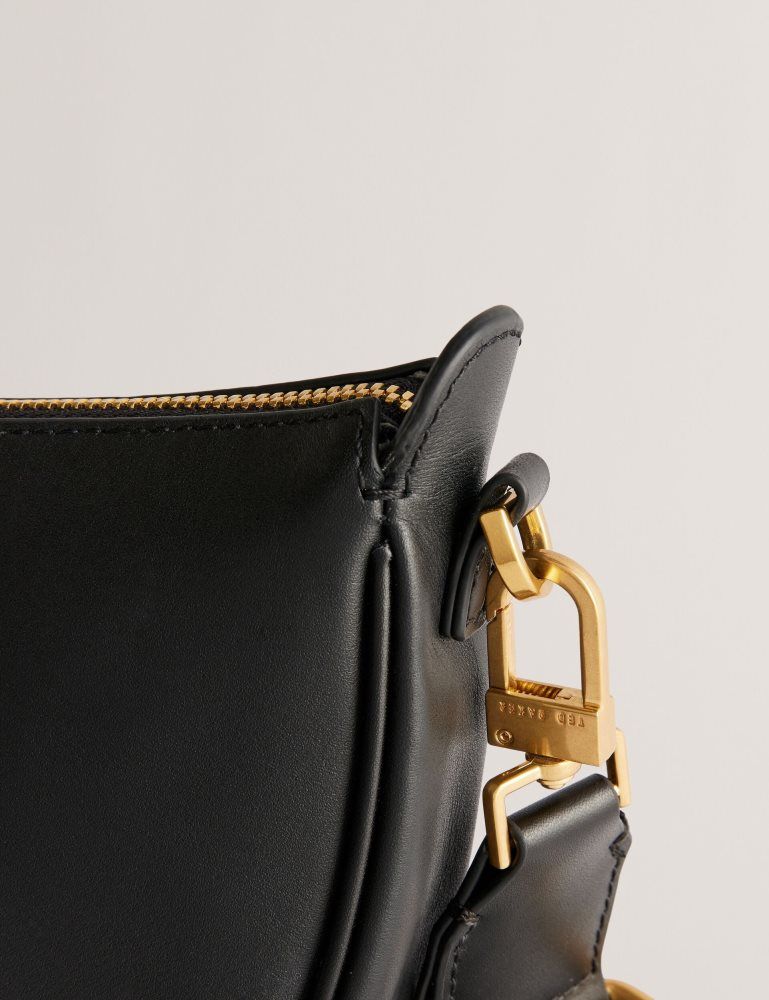 Ted Baker Essina - Webbing Half Moon Leather Crossbody Bag Noir | 086931-VSY