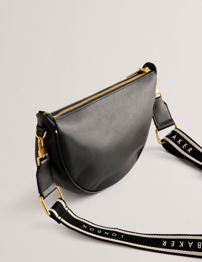 Ted Baker Essina - Webbing Half Moon Leather Crossbody Bag Noir | 086931-VSY