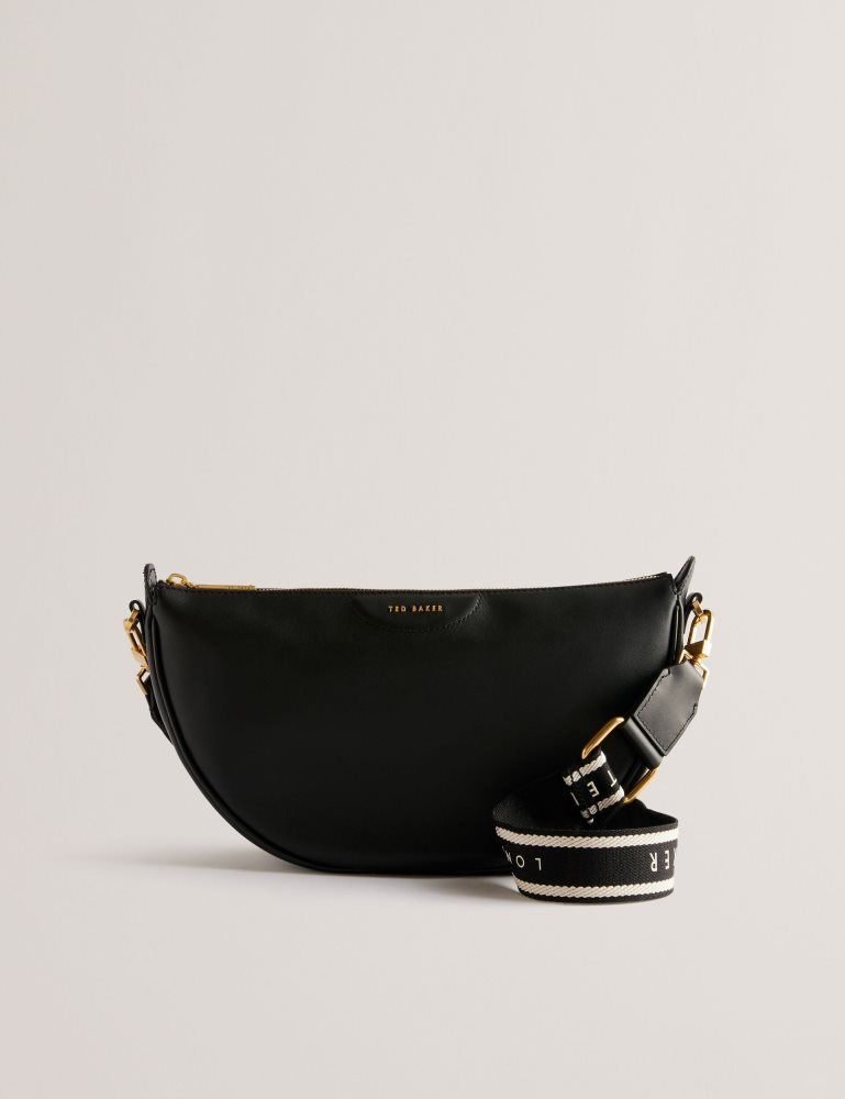 Ted Baker Essina - Webbing Half Moon Leather Crossbody Bag Noir | 086931-VSY