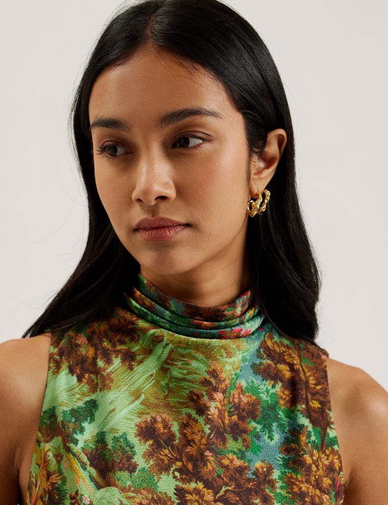 Ted Baker Eyva - Printed High Neck Satin Midi Slip Dress Vert | 187625-AUY