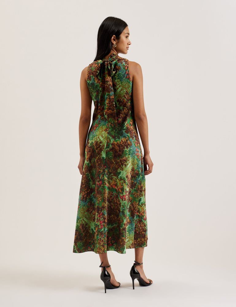 Ted Baker Eyva - Printed High Neck Satin Midi Slip Dress Vert | 187625-AUY