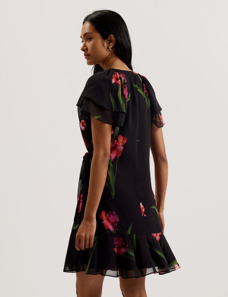 Ted Baker Fasnia - Floral Angel Sleeve Wrap Mini Dress Noir | 637592-FXB