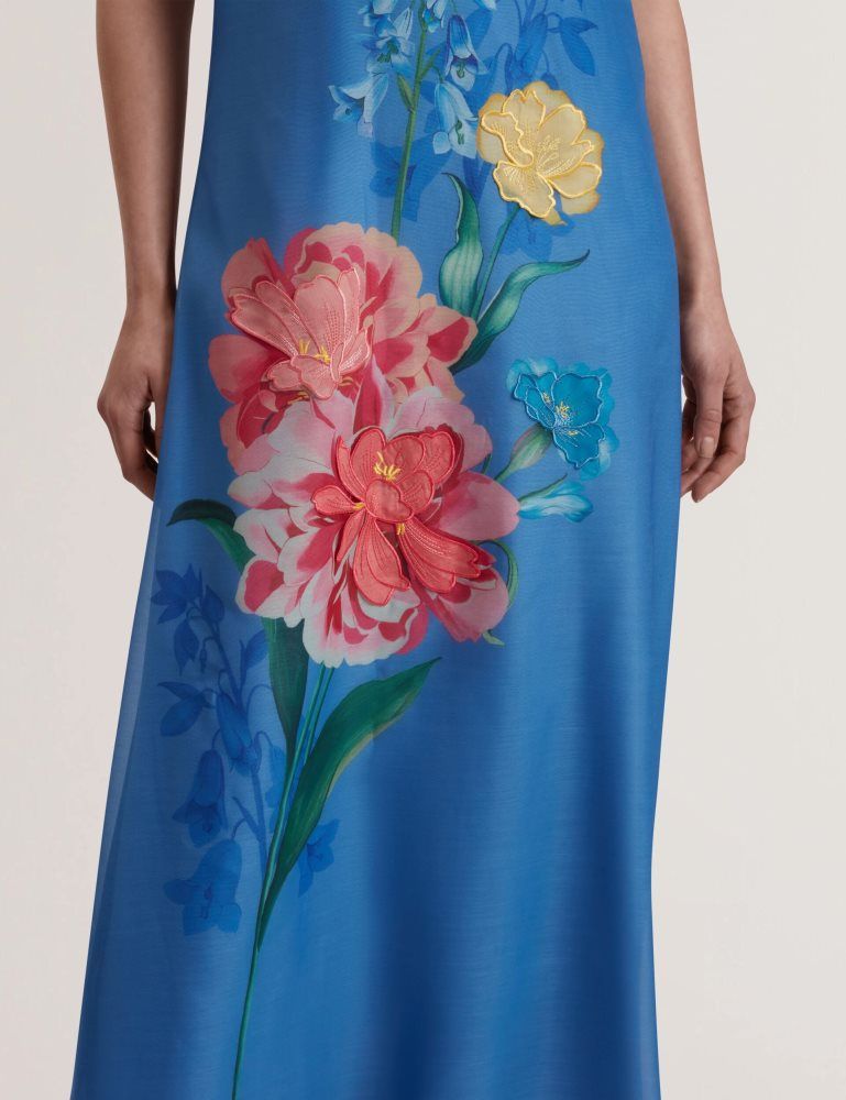 Ted Baker Fayda - Floral Detail Organza Sleeveless Midi Dress Bleu | 594801-SHG