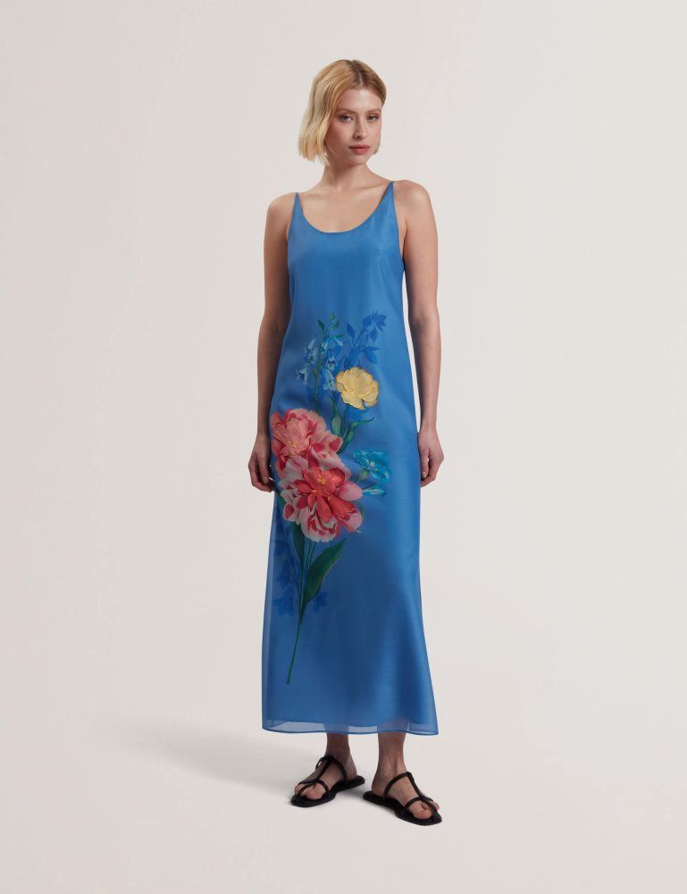 Ted Baker Fayda - Floral Detail Organza Sleeveless Midi Dress Bleu | 594801-SHG