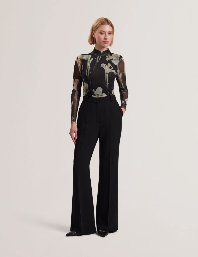 Ted Baker Fiaahh - Floral Print High Neck Sheer Mesh Top Noir | 152467-ANY