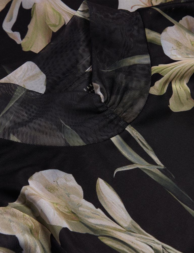 Ted Baker Fiaahh - Floral Print High Neck Sheer Mesh Top Noir | 152467-ANY