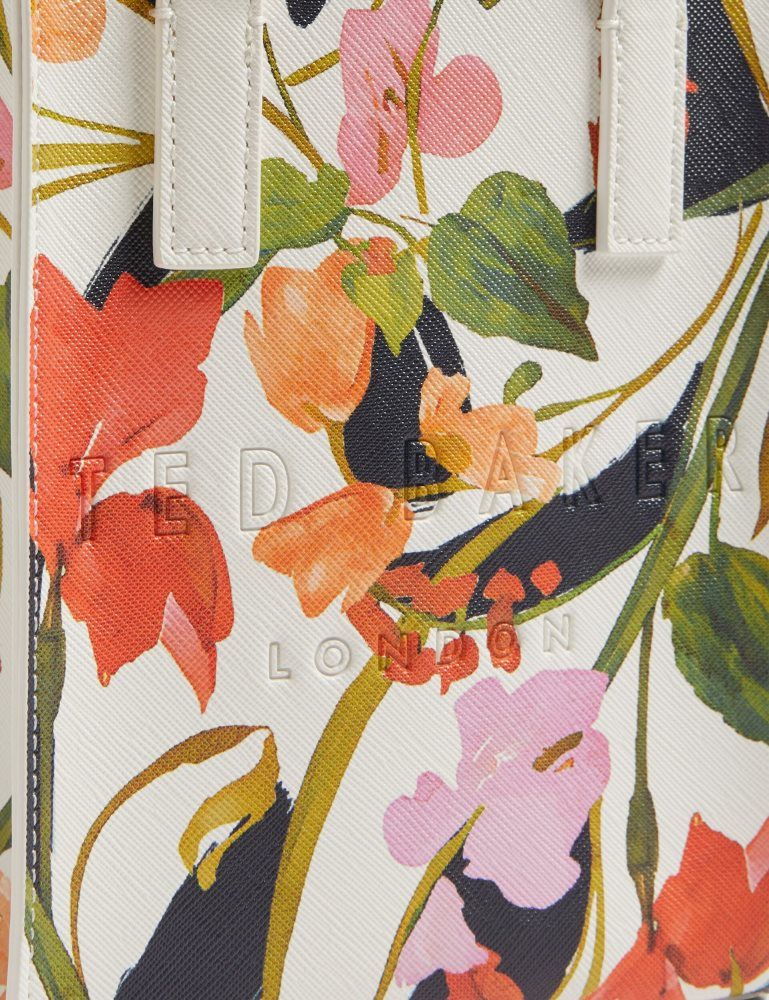Ted Baker Floweia - Floral Faux Leather Mini Icon Tote Bag Blanche | 196730-EIB