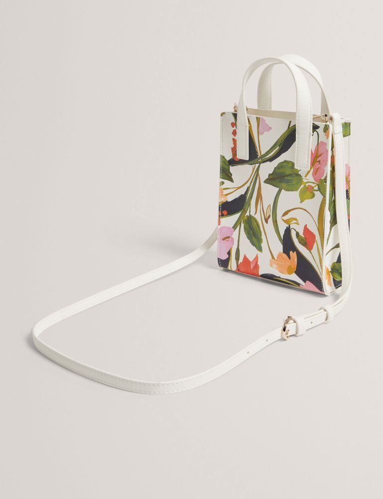 Ted Baker Floweia - Floral Faux Leather Mini Icon Tote Bag Blanche | 196730-EIB