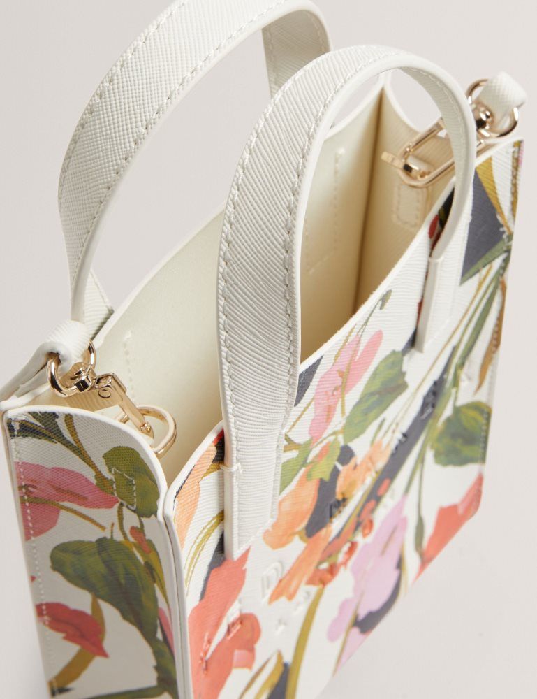 Ted Baker Floweia - Floral Faux Leather Mini Icon Tote Bag Blanche | 158432-LKV