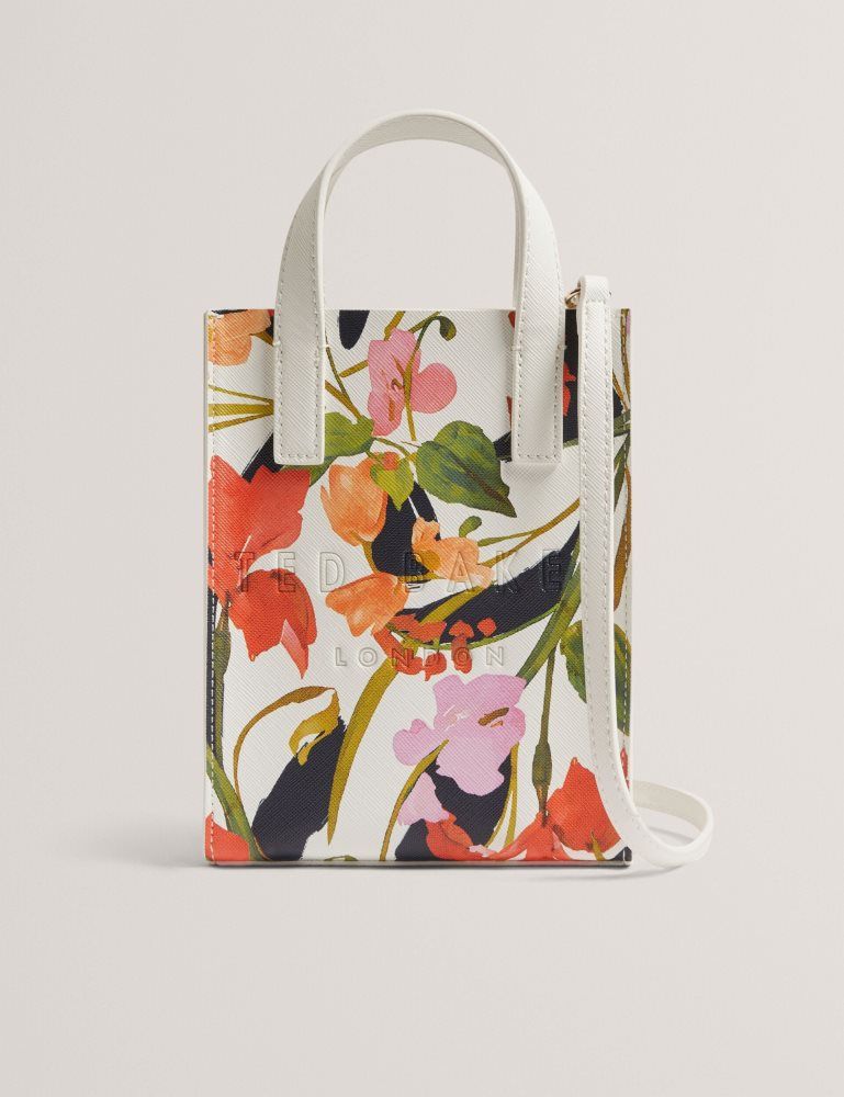 Ted Baker Floweia - Floral Faux Leather Mini Icon Tote Bag Blanche | 158432-LKV