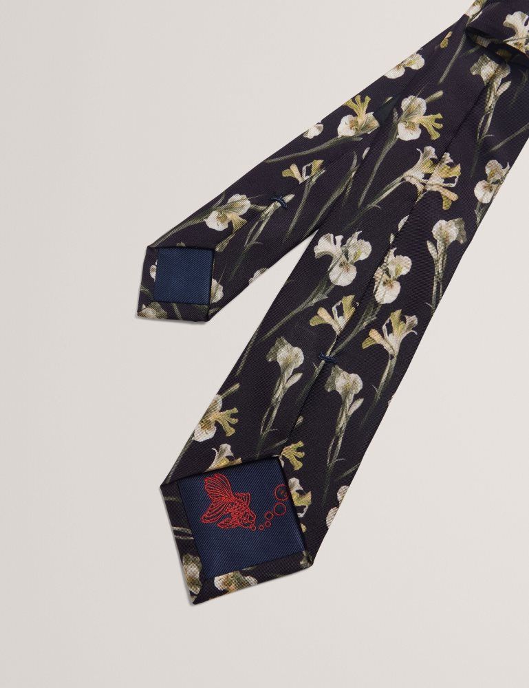 Ted Baker Frinton - Orchid Floral Print Silk Tie Noir | 670842-VAB