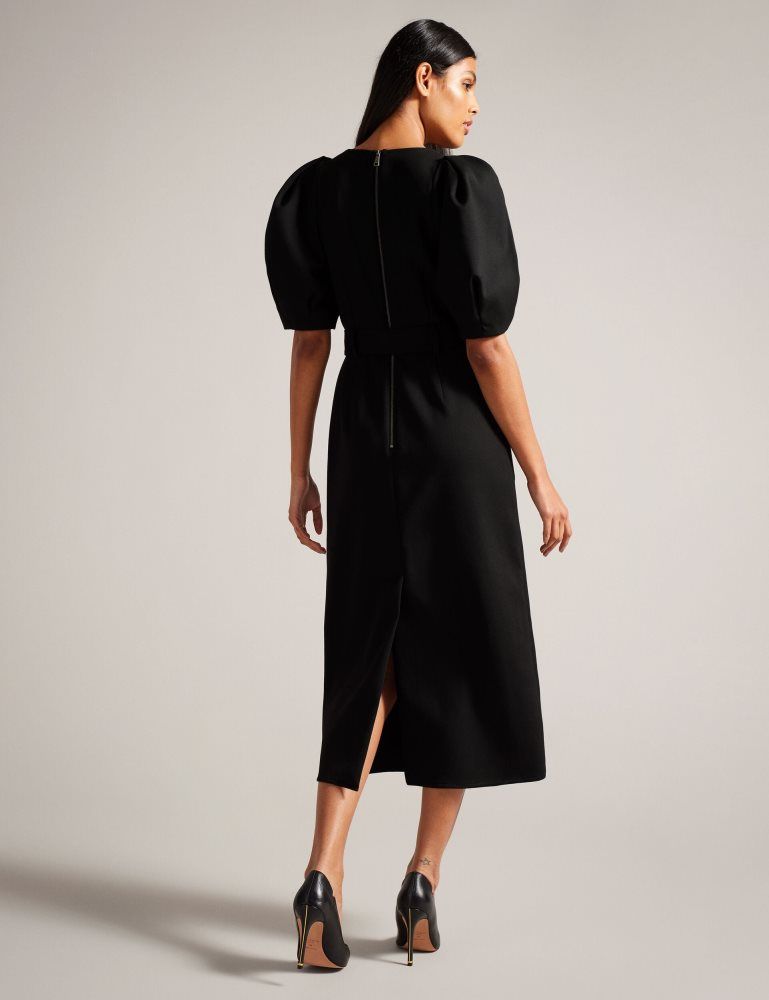 Ted Baker Gabyela - Structured Puff Sleeve Midi Dress With Belt Noir | 860275-CSL