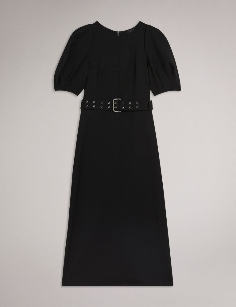 Ted Baker Gabyela - Structured Puff Sleeve Midi Dress With Belt Noir | 860275-CSL