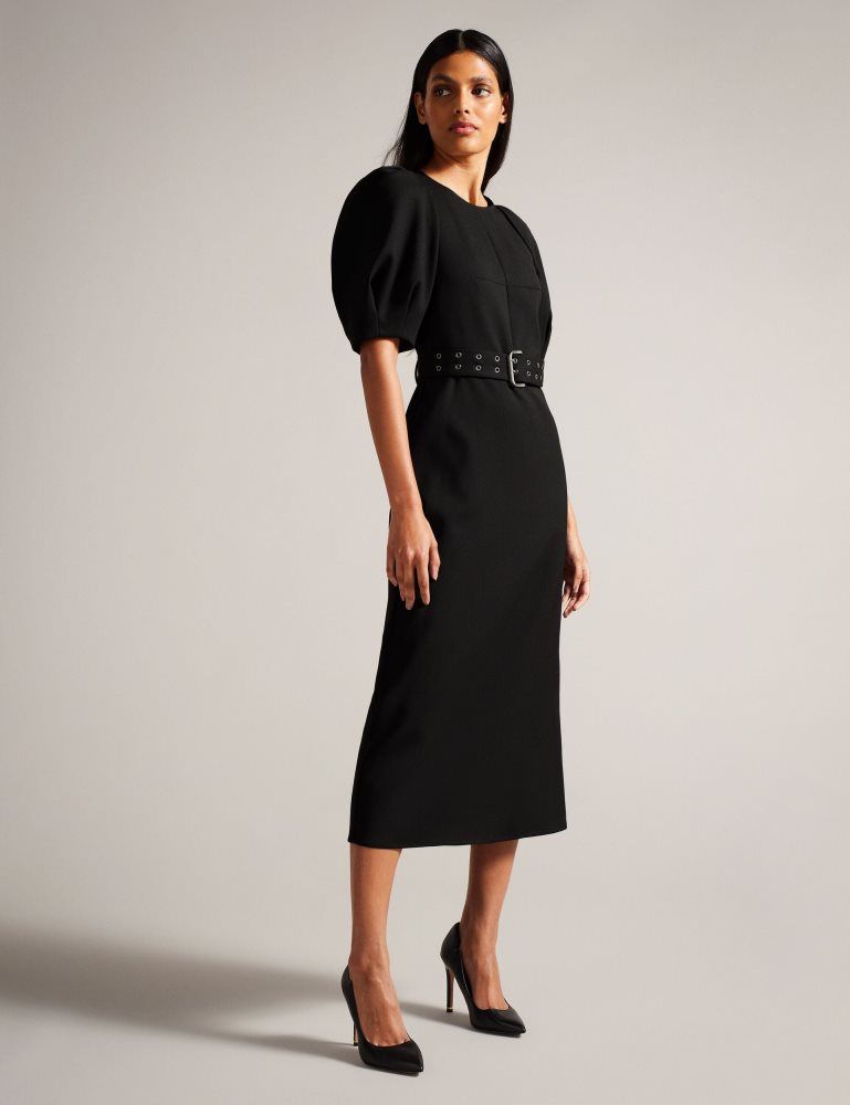 Ted Baker Gabyela - Structured Puff Sleeve Midi Dress With Belt Noir | 860275-CSL