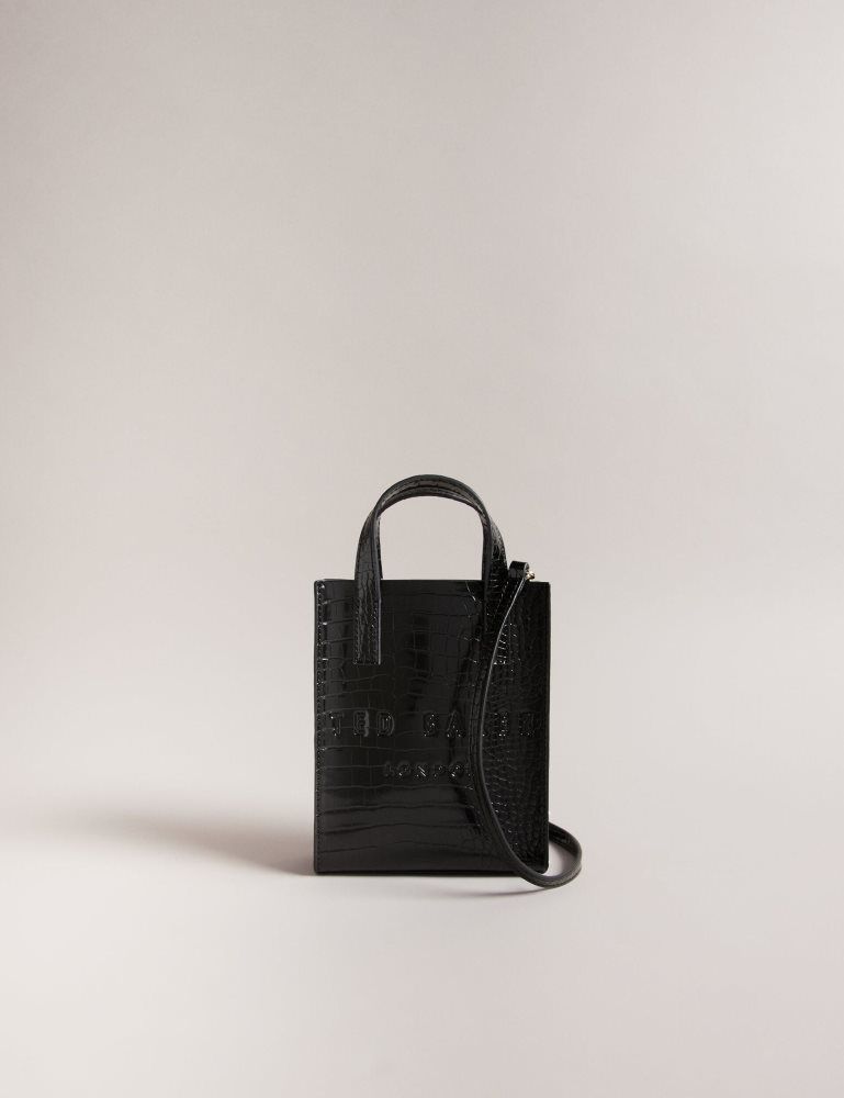 Ted Baker Gatocon - Mini Croc Effect Icon Tote Bag Noir | 865431-PXU