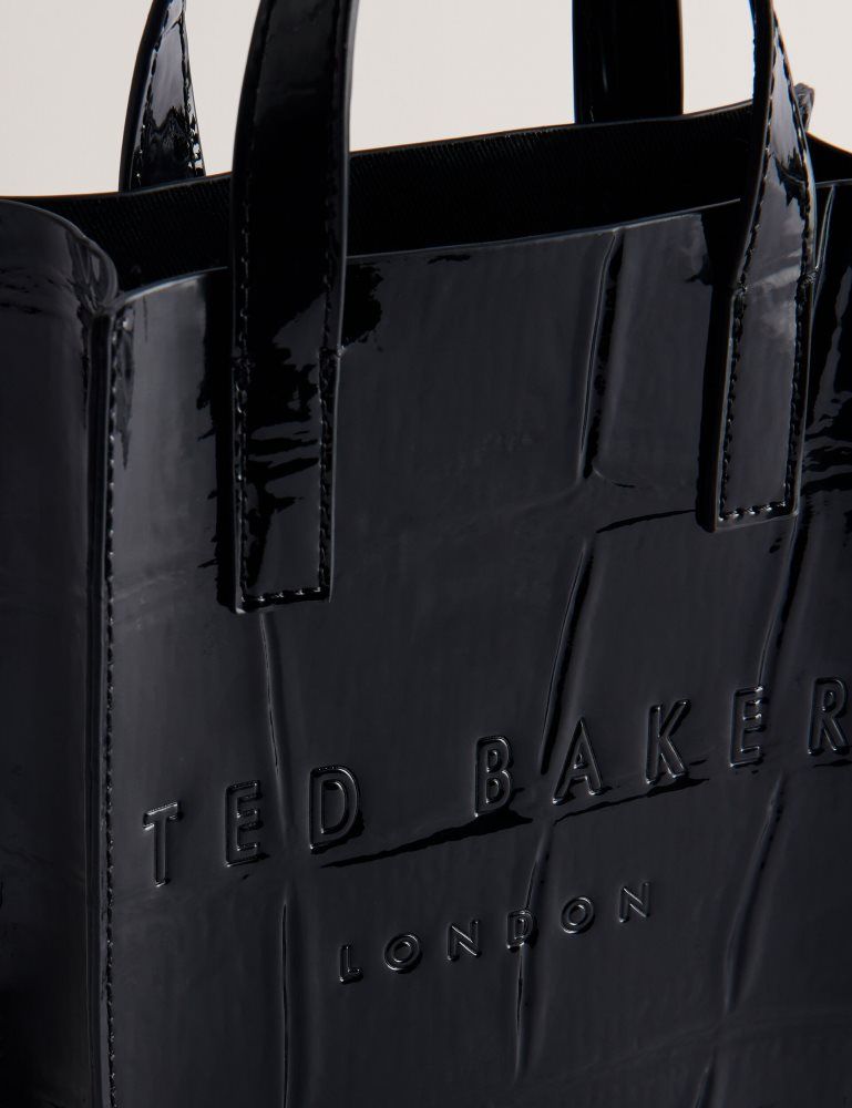 Ted Baker Gatocon - Mini Croc Effect Patent Icon Tote Bag Noir | 134286-RSU