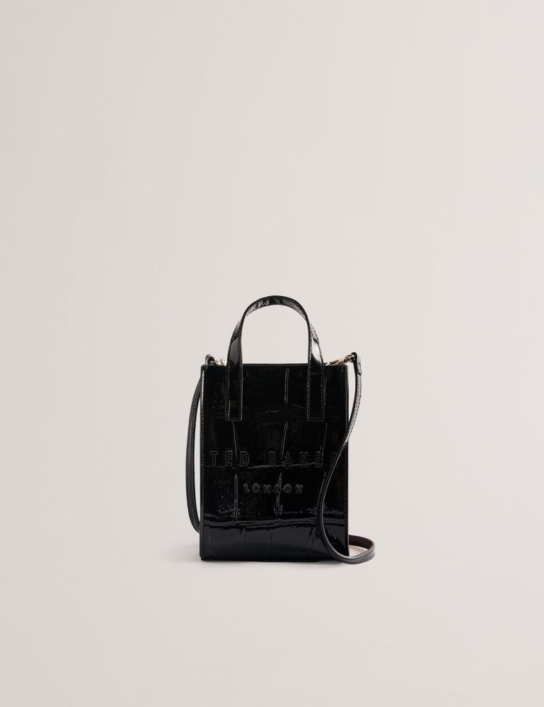 Ted Baker Gatocon - Mini Croc Effect Patent Icon Tote Bag Noir | 134286-RSU