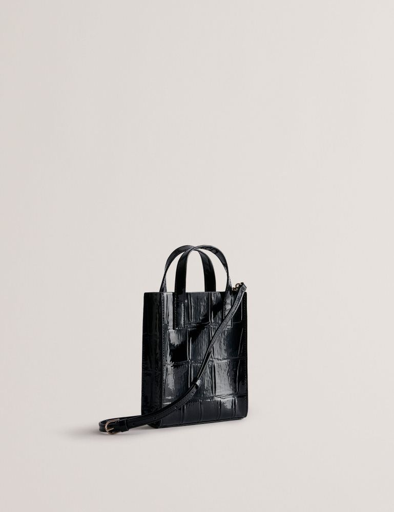 Ted Baker Gatocon - Mini Croc Effect Patent Icon Tote Bag Noir | 134286-RSU