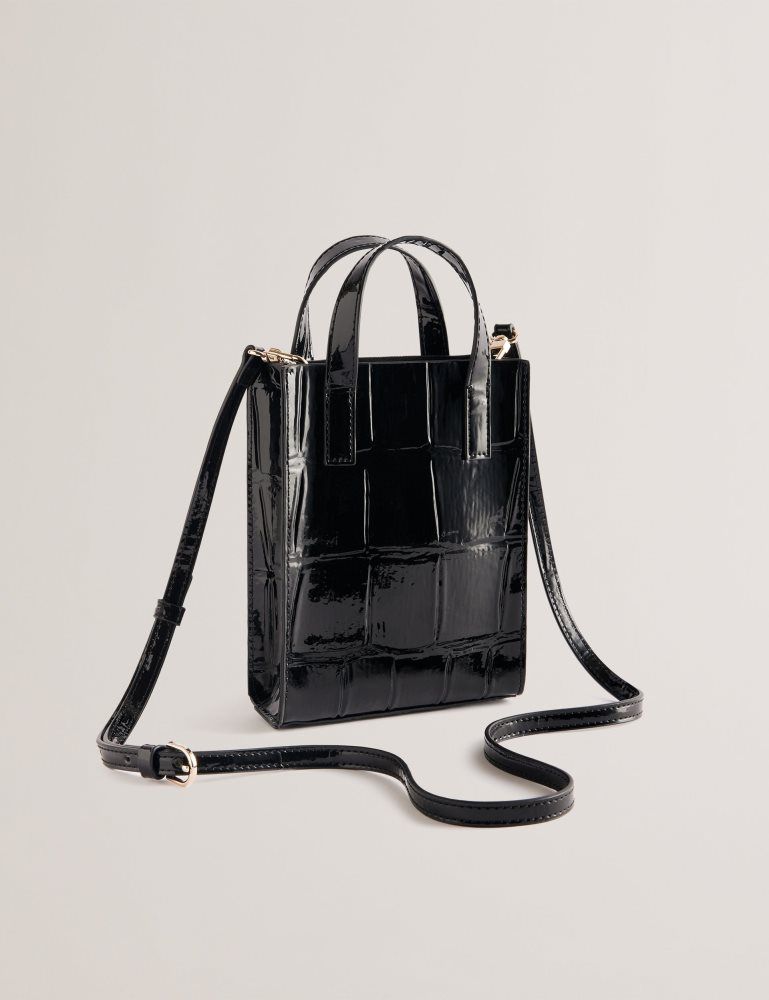 Ted Baker Gatocon - Mini Croc Effect Patent Icon Tote Bag Noir | 134286-RSU