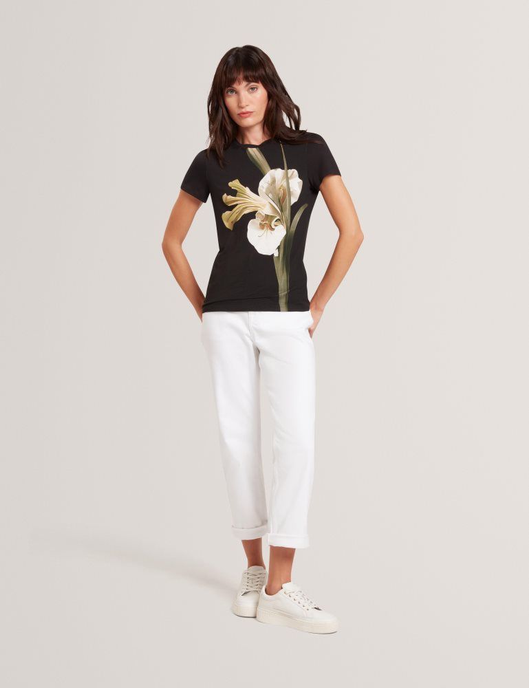 Ted Baker Gorgaa - Floral Graphic Fitted Short Sleeve T-shirt Noir | 568972-TEB