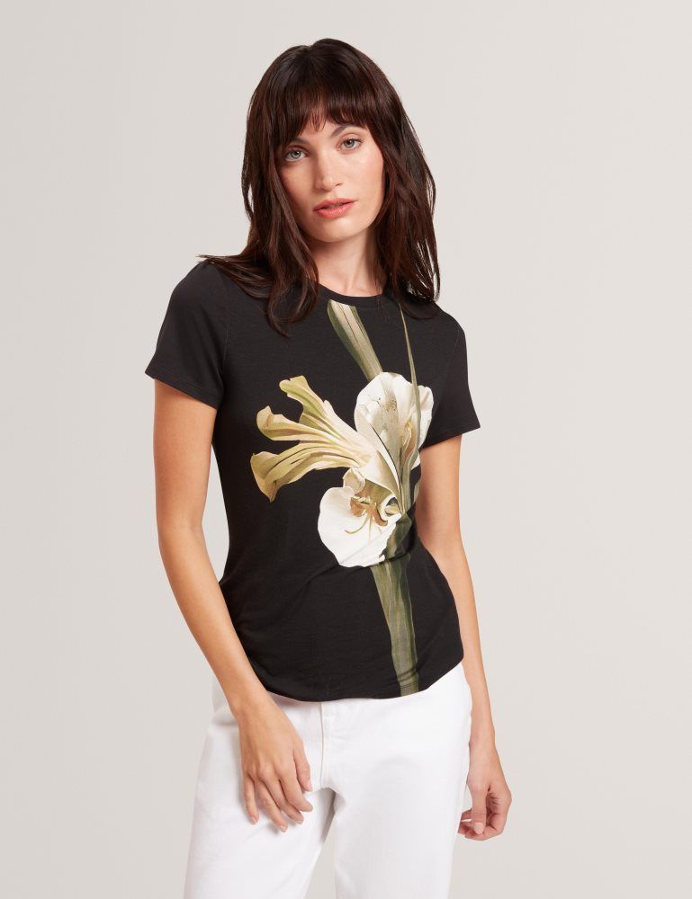 Ted Baker Gorgaa - Floral Graphic Fitted Short Sleeve T-shirt Noir | 568972-TEB