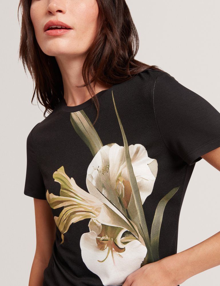 Ted Baker Gorgaa - Floral Graphic Fitted Short Sleeve T-shirt Noir | 568972-TEB