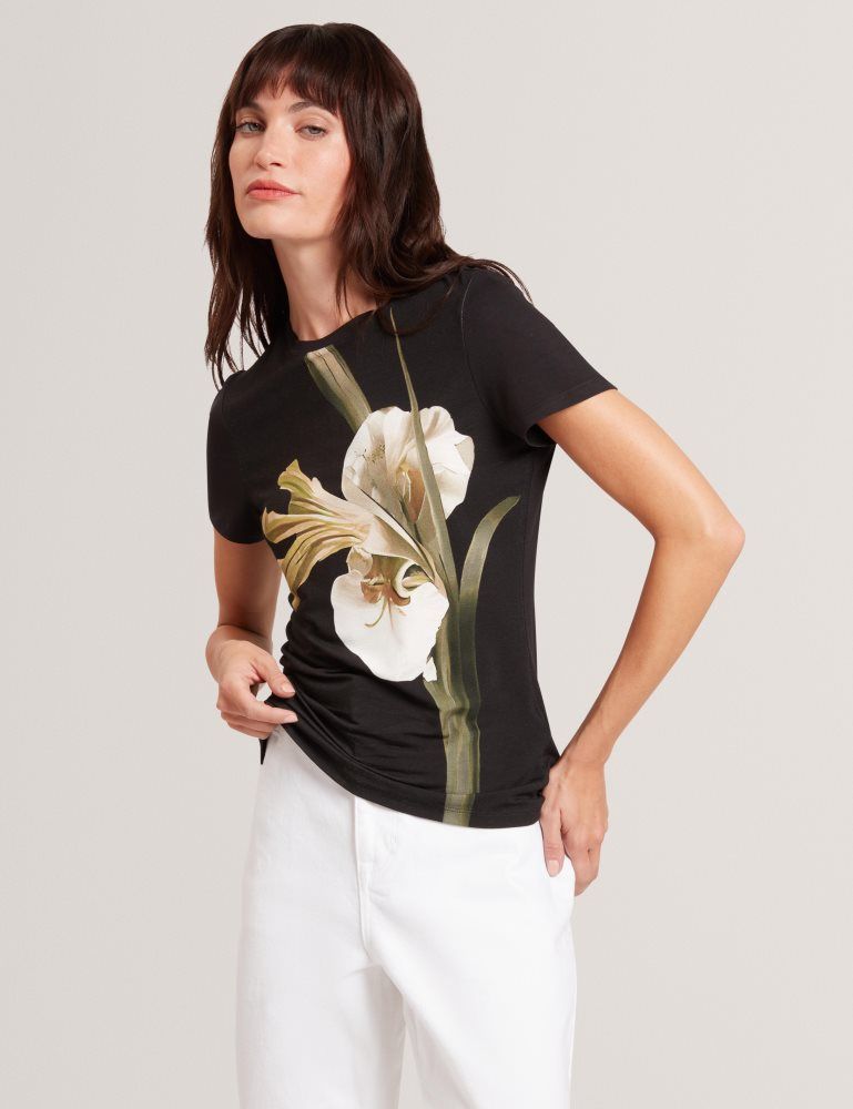 Ted Baker Gorgaa - Floral Graphic Fitted Short Sleeve T-shirt Noir | 568972-TEB
