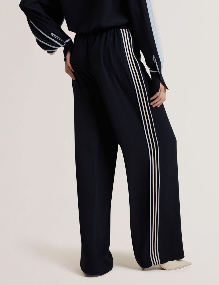 Ted Baker Gorjja - Piping Detail Wide Leg Crepe Trousers Bleu Marine | 628745-RBA