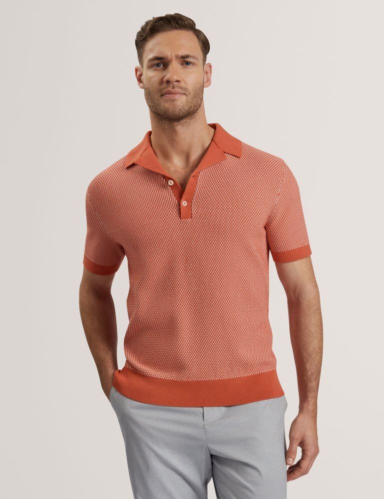 Ted Baker Gregry - Short Sleeve Small Stitch Knitted Polo Rouge | 615849-ROB