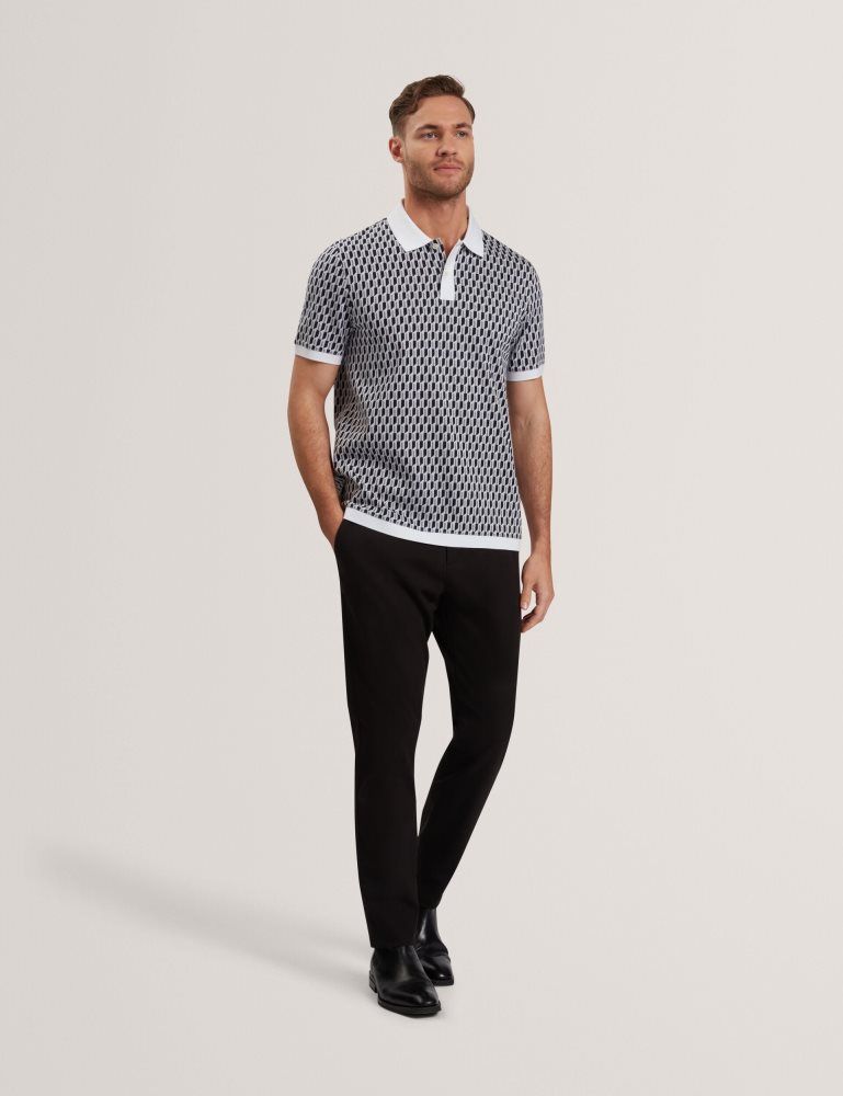 Ted Baker Hamishs - Short Sleeve Jacquard Stripe Geo Polo Bleu | 261094-PJR
