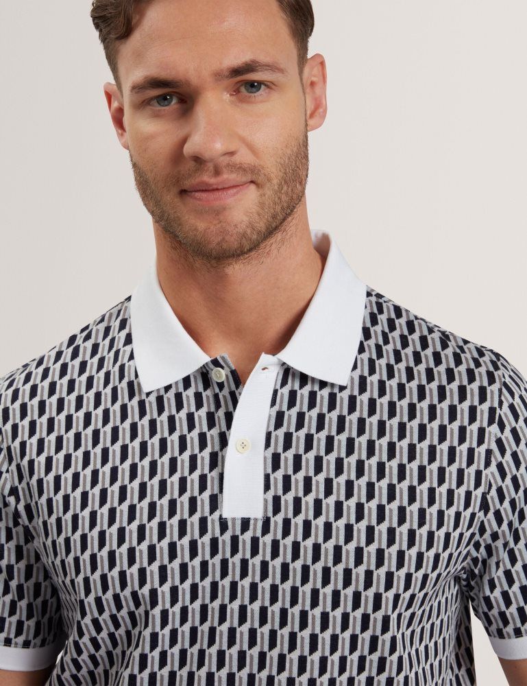 Ted Baker Hamishs - Short Sleeve Jacquard Stripe Geo Polo Bleu | 261094-PJR